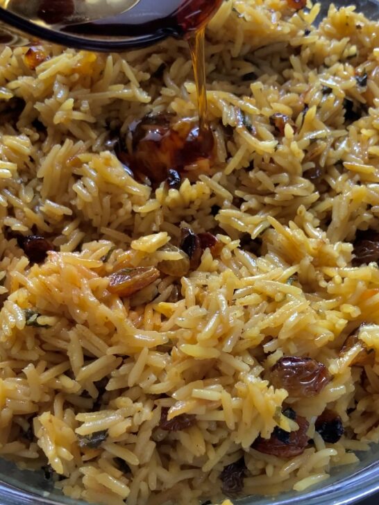 Sweet Rice Pilaf with Raisins and Date Syrup