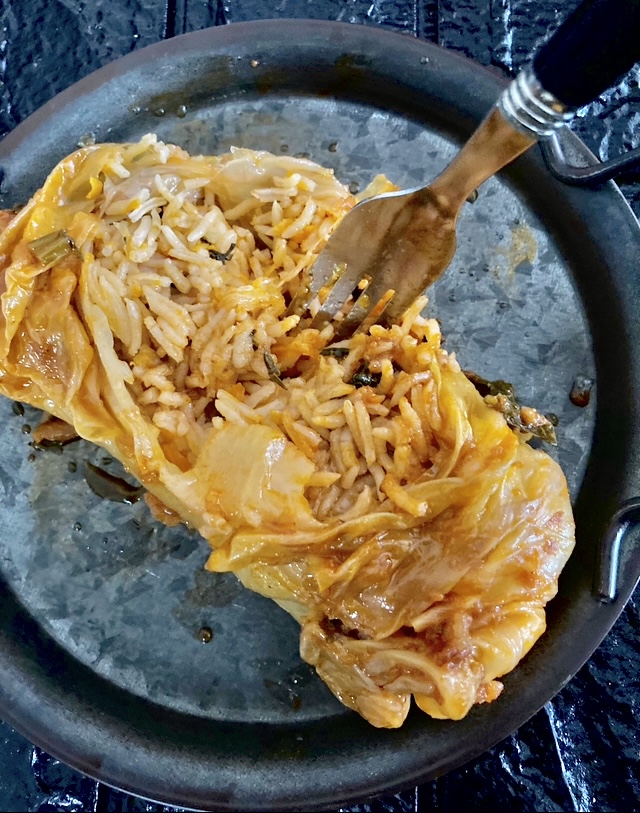 Testing If Rice is Ready for vegan cabbage rolls 