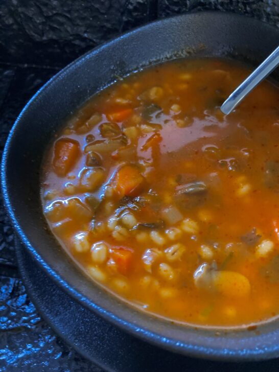 Sweet and Sour Vegan Tomato Mushroom Barley Soup