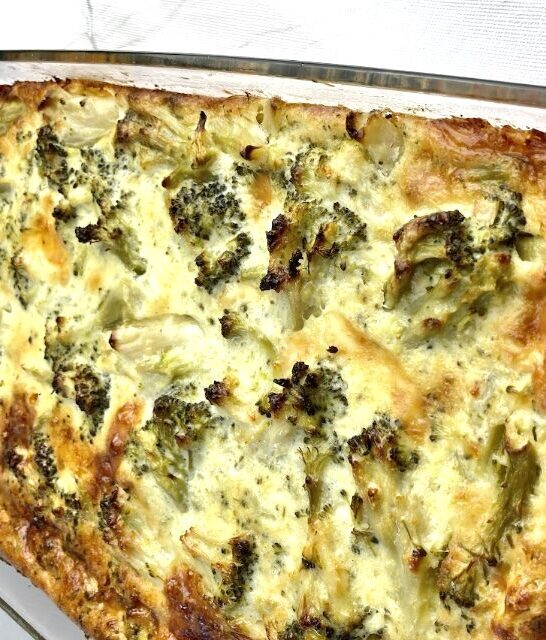 Healthy Broccoli Casserole served in pan