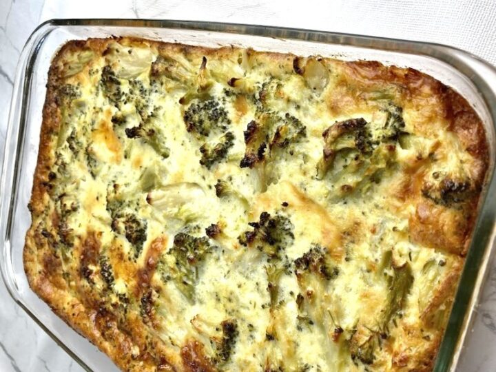 Healthy Broccoli Casserole served in pan