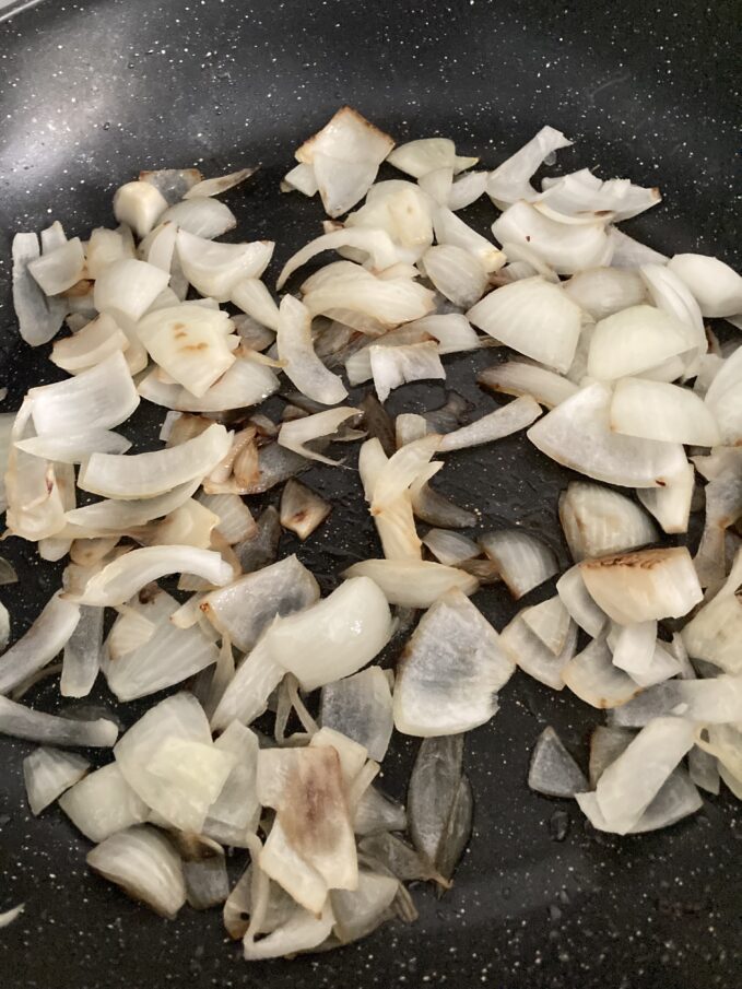 Frying of onions before adding chicken strips in Kosher Chicken Chow Mein Recips