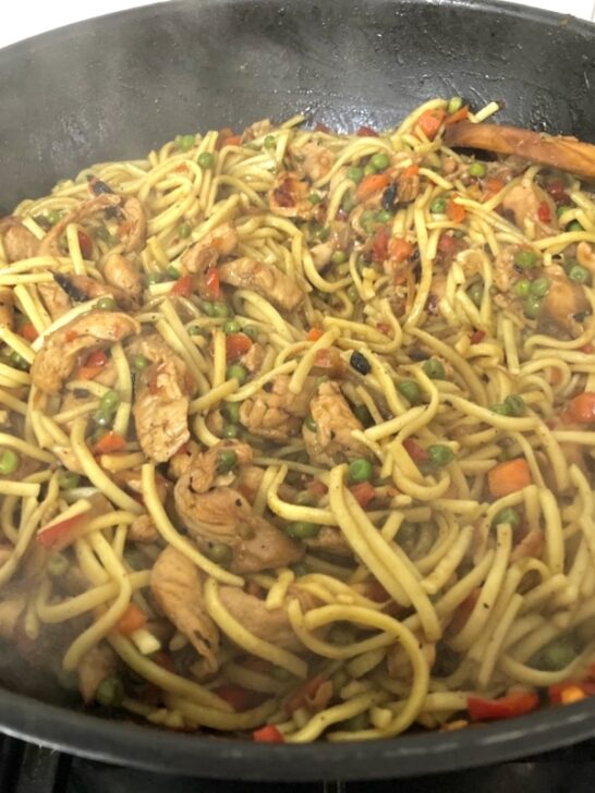 Kosher Chicken Lo Mein in Wok