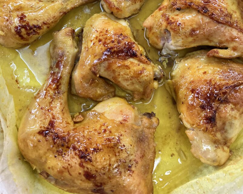 baked chicken drums and thighs in curry sauce