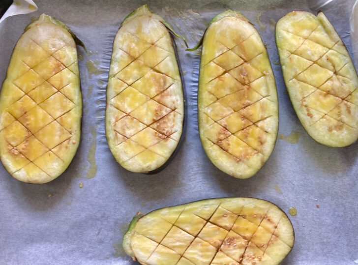 eggplant with diagonal slits