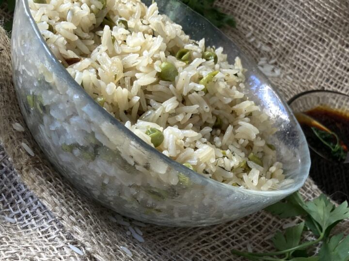 white rice peas and fresh herbs
