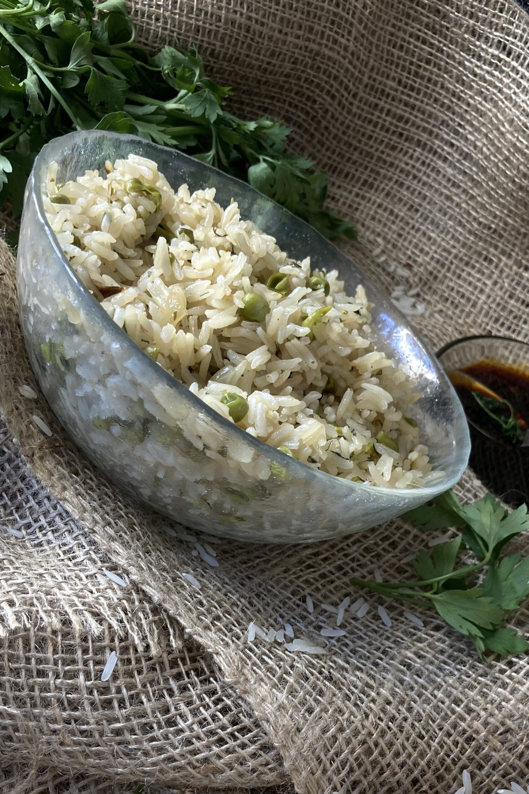 white rice peas and fresh herbs