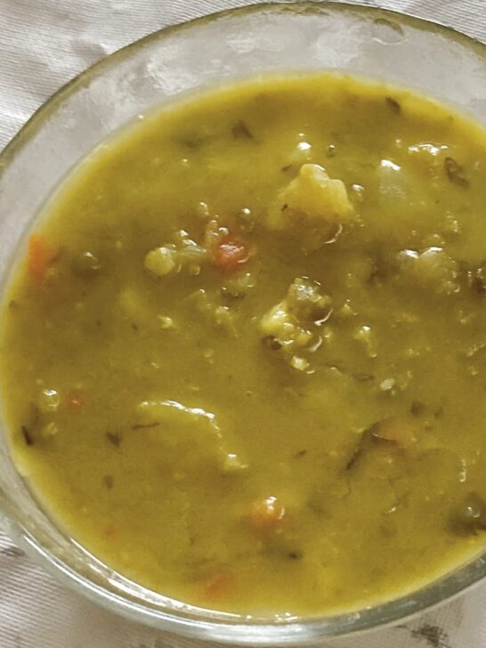 10-minute prep split pea soup packed with veggies, vegetarian