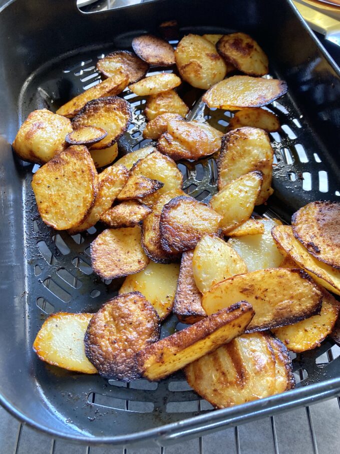 air fried potato trimmings from potatoes for precise potato cubes in potato salad