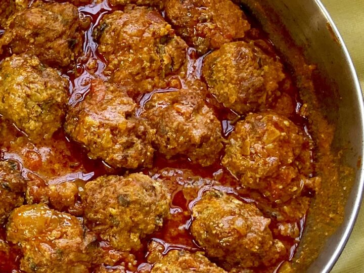 Israeli Moroccan Meatballs in a sautéing pan