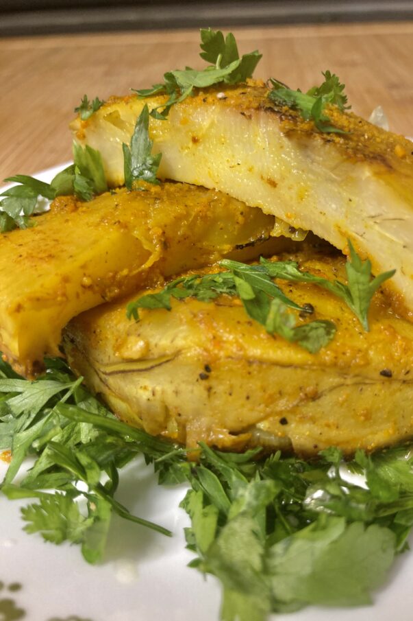 Artichokes braised in turmeric