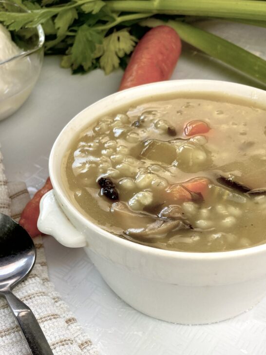 Vegan mushroom barley vegetable soup